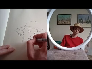 Рисую автопортрет // Линер и водяная кисть
