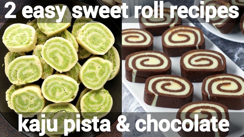 2 easy sweet roll recipes kaju pista roll parle g biscuit swiss roll, no bake sweet roll
