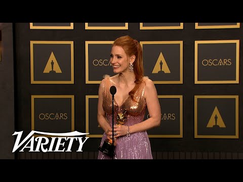 Jessica Chastain Best Actress Full Backstage Oscars Speech for The Eyes of Tammy