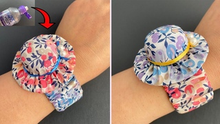 Diy Fabric Wrap Elastic Scrunchie Bracelet Bangle wristband with Mini Hat Charm Made from Bottle Cap